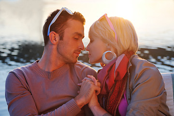 Image showing couple in love  have romantic time on boat