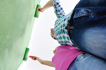 Image showing happy couple paint wall at new home