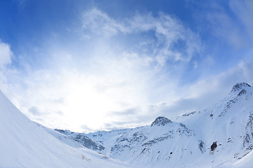 Image showing High mountains under snow in the winter