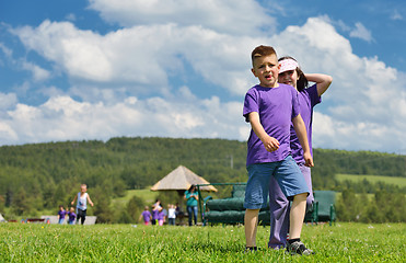 Image showing happy kids group  have fun in nature