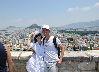 Image showing happy young couple tourists in greece