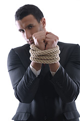 Image showing business man with rope isolated on white background