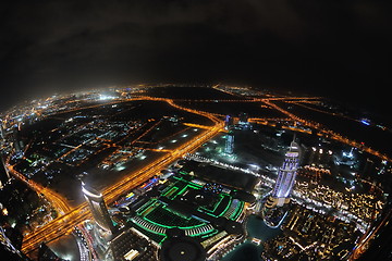 Image showing Panorama of down town Dubai city at night