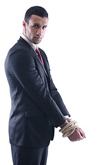 Image showing business man with rope isolated on white background