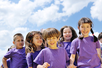 Image showing happy kids group  have fun in nature