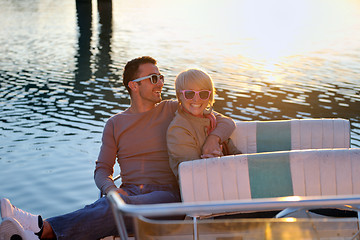 Image showing couple in love  have romantic time on boat