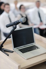 Image showing laptop on conference speech podium