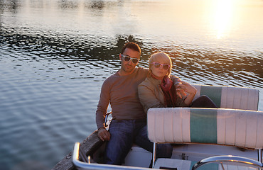 Image showing couple in love  have romantic time on boat