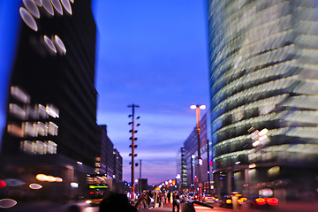 Image showing City night with cars motion blurred light in busy street