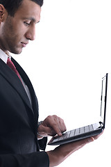 Image showing business man work on mini laptop