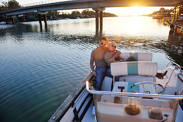 Image showing couple in love  have romantic time on boat