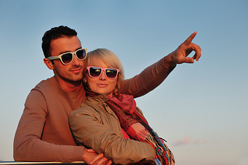 Image showing couple in love  have romantic time on boat