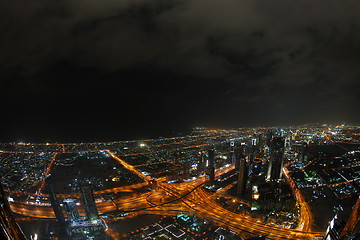 Image showing Panorama of down town Dubai city at night