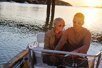 Image showing couple in love  have romantic time on boat