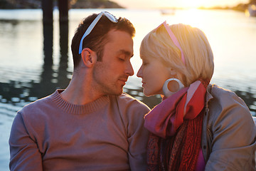 Image showing couple in love  have romantic time on boat