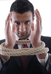 Image showing business man with rope isolated on white background