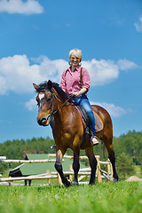 Image showing happy woman  on  horse