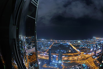 Image showing Panorama of down town Dubai city at night