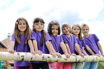 Image showing happy kids group  have fun in nature