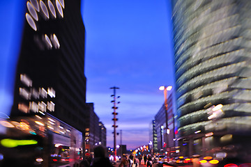 Image showing City night with cars motion blurred light in busy street