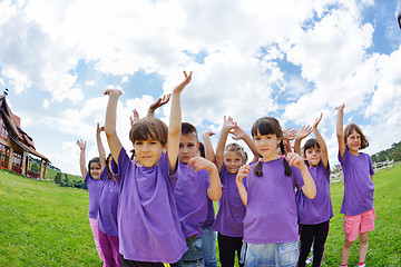 Image showing happy kids group  have fun in nature