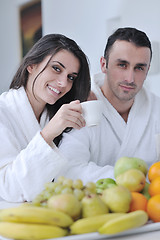 Image showing young couple have fun in modern kitchen