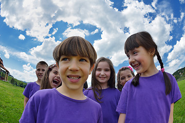 Image showing happy kids group  have fun in nature