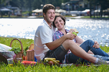 Image showing happy young couple having a picnic outdoor