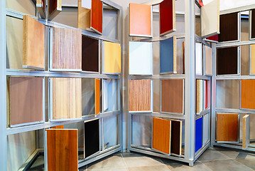 Image showing wooden panels samples in store