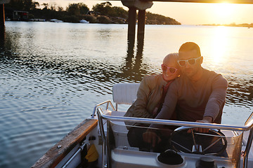 Image showing couple in love  have romantic time on boat