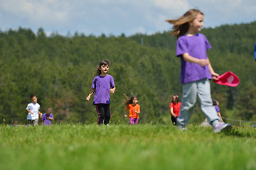 Image showing happy kids group  have fun in nature