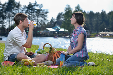 Image showing happy young couple having a picnic outdoor