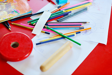 Image showing child education colorful pencil background