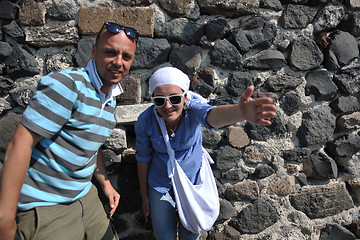 Image showing happy young couple tourists in greece