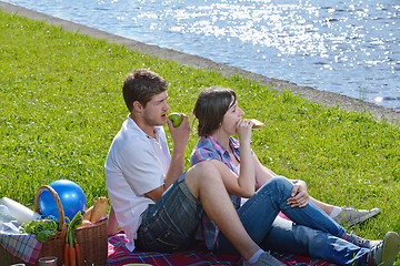 Image showing happy young couple having a picnic outdoor