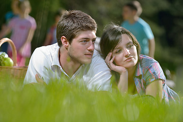 Image showing happy young couple having a picnic outdoor