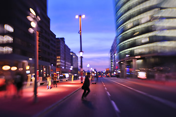 Image showing City night with cars motion blurred light in busy street