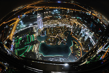 Image showing Panorama of down town Dubai city at night