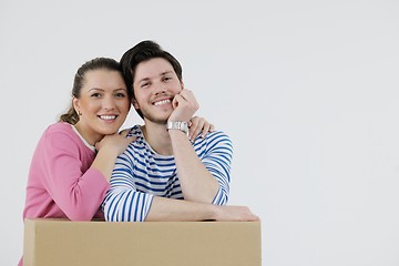 Image showing Young couple moving in new home