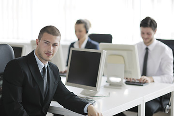 Image showing business people group working in customer and help desk office