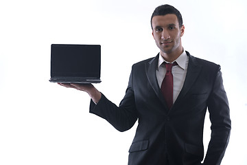 Image showing business man work on mini laptop