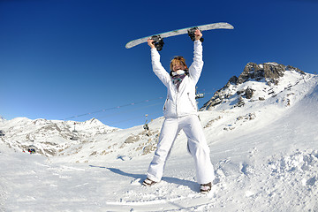 Image showing skiing on fresh snow at winter season at beautiful sunny day