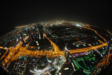 Image showing Panorama of down town Dubai city at night