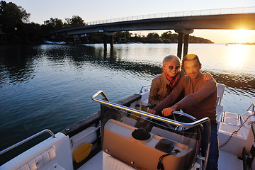 Image showing couple in love  have romantic time on boat