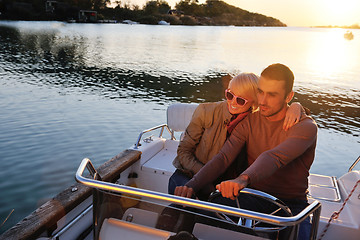 Image showing couple in love  have romantic time on boat