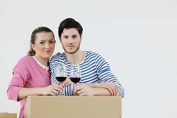 Image showing Young couple moving in new house