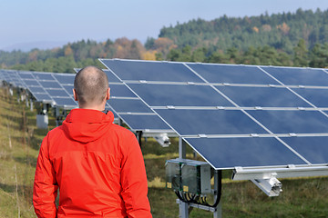 Image showing Male solar panel engineer at work place