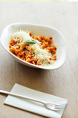 Image showing spaghetti pasta with tomato beef sauce