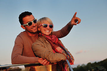 Image showing couple in love  have romantic time on boat