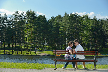 Image showing romantic young couple in love together outdoor